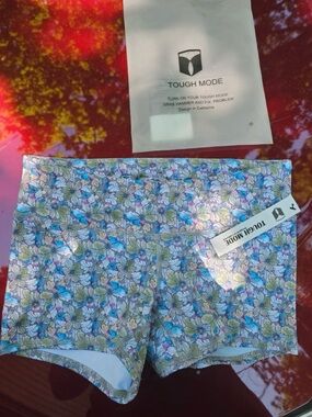 Tough mode women's compression shorts sports volleyball blue floral size medium